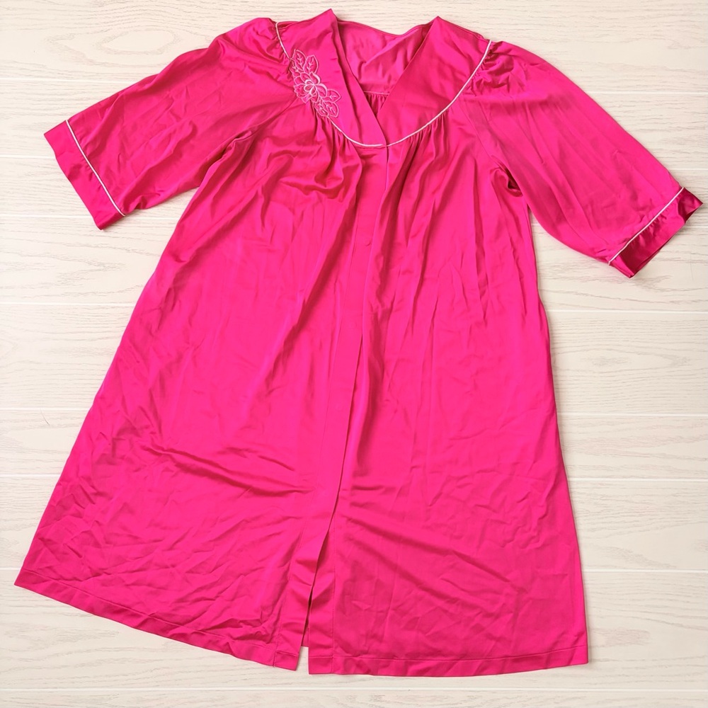 Vintage Shadowline Large Lounger House Coat Robe Pink Long Maxi Pockets Snaps